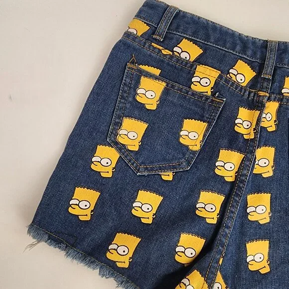 Vintage 90s Bart Simpson Denim High Waisted Shorts Small - Picture 8 of 9